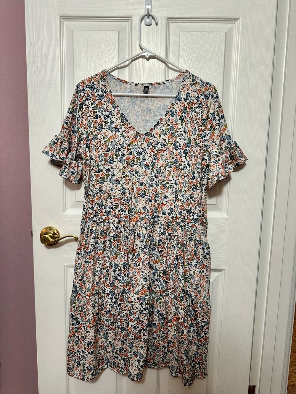 NCLOOK Large Floral V-Neck Short Sleeve Dress - Multi